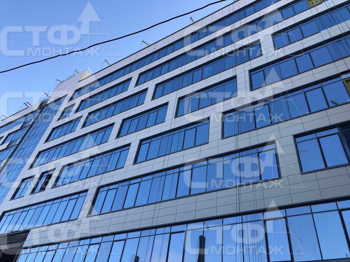 Монтаж витражных систем остекления для МФК G-S PLAZA "Жемчужина"